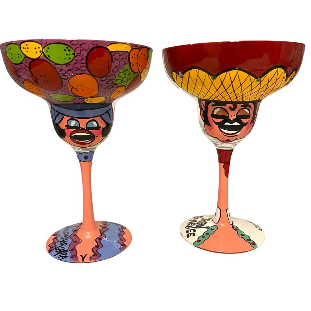 Sass-itude Alice Art Hand Painted Margarita Fiesta Glasses - Set of Two